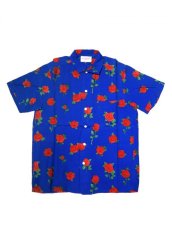 画像1: Black Weirdos [ブラック ウィドゥ] RoseSkull Aloha Shirts  [ROYAL BLUE] (1)