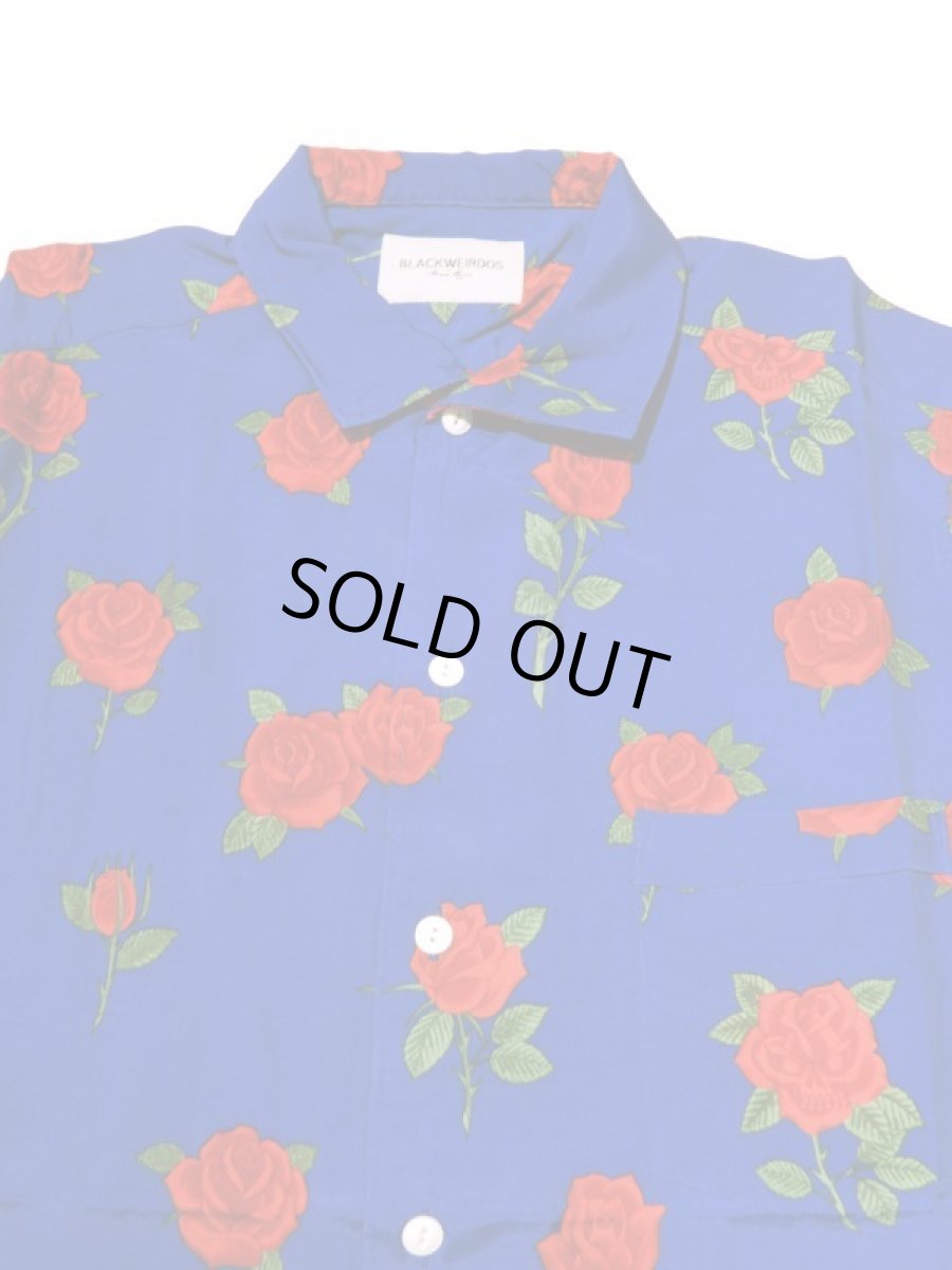 画像2: Black Weirdos [ブラック ウィドゥ] RoseSkull Aloha Shirts  [ROYAL BLUE] (2)